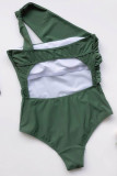 Green One-shoulder One-piece Swimwear