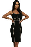 Black Color Block Spaghetti Straps Bodycon Dress