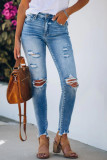 Elastic Ripped Skinny Jeans