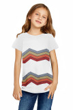 White Colorblock Striped Girls' T-shirt