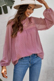 Pink Frill Neck Swiss Dot Puff Sleeve Blouse