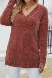 V Neck Plain Texture Knit Sweaters