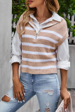Zipper Stripes Knitting Sweater Vest
