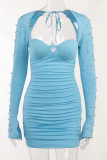 Open Bust Rivet Sleeves Bodycon Dress