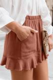 Rust Red Linen Cotton Pocketed Flutter Shorts