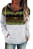 Green Tribal Geometric Print Hoodies with Pocket
