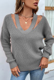 Plain Slope V Neck Pullover Sweaters