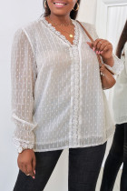 White Swiss Dot Lace Splicing Plus Size Blouse