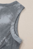 Gray Tie Dye Print Seamed Crew Neck Tank Top