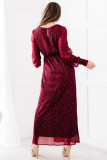 Wine Red Side Split Rhinestone V Neck Maxi Dress