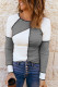 Gray Irregular Color Block Seaming Trim Rib Knit Top