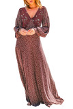 V Neck Puffy Sleeve Maxi Floral Dress