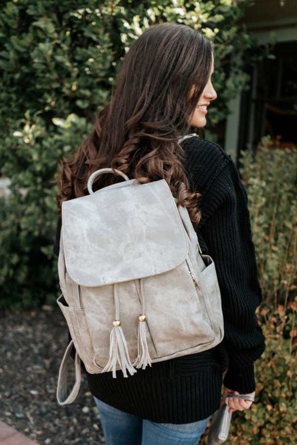 Gray Tassel Large Capacity Backpack MOQ 3PCS