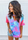 Rose Red Tie Dye V Neck Top