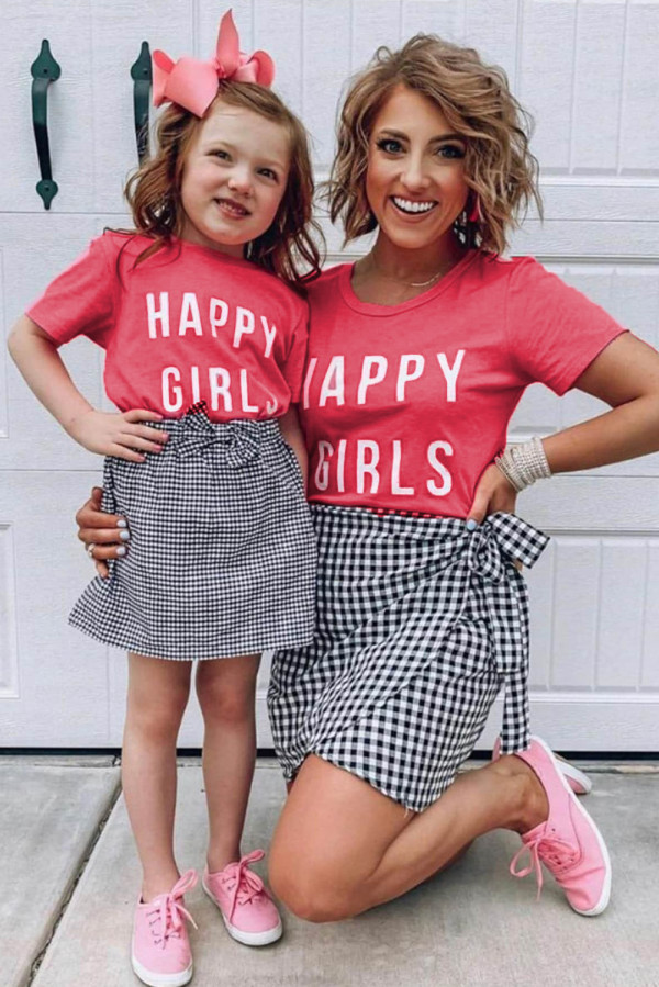 Mom HAPPY GIRLS Letters Print Family Matching Tee