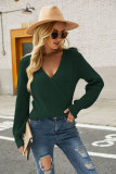 Plain Surplice V Neck Knit Sweaters