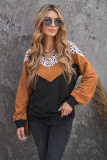 Black Chevron Leopard Colorblock Quarter Zip Sweatshirt