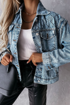 Plaid Turn Down Collar Buttoned Denim Jacket