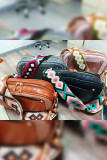 PU Leather Plush Patchwork Aztec Strap Crossbody Bag