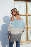 Color Block Strappy Cold Shoulder Pullover Sweaters