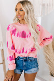 Pink Tie-dyed Print Long Sleeve Sweatshirt