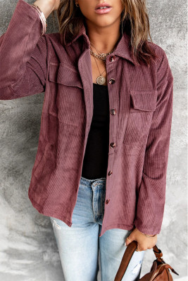 Front Pocketed Button Ribbed Textured Shacket