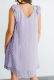 Purple Swiss Dot V Neck Ruffled Sleeveless Mini Dress