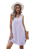 Purple Swiss Dot V Neck Ruffled Sleeveless Mini Dress
