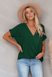Green Short Sleeves Drape Knit Top