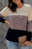 Black Color Block Netted Texture Pullover Sweater