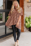 Leopard Print Short Sleeve High Low Plus Size Top