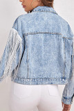 Light Blue Tassle Distressed Denim Jacket Coat