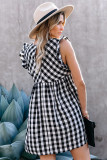 Black Plaid Ruffle V Neck Pocketed Babydoll Mini Dress