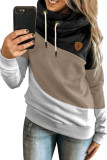 Black Colorblock Cowl Neck Pullover Hoodie