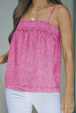 Pink Mineral Wash Denim Smocked Tank Top