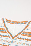 Geometric Print V Neck Long Sleeve Top