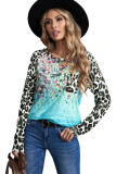 Leopard Tie-dye Splicing Long Sleeve Top