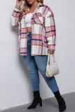 Plus Size Pink Lapel Button Up Pocket Plaid Shacket