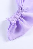 Purple Crinkle Square Neck Puff Sleeve Top
