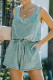 Green Vintage Washed Drawstring Waist Sleeveless Romper