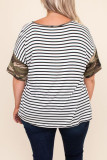 Camo Splicing Striped Plus Size Top