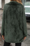 Army Green Lapel Collar Pockets Button Fleece Coat