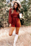 Red Ribbed Long Sleeve Romper