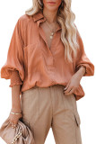 Orange Billowy Sleeves Pocketed Shirt