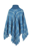 Plaid Stripes Turtleneck Cape Sweater