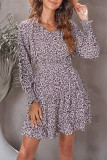 Leopard V Neck Long Sleeve Tie Waist Mini Dress
