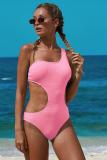 Pink One Shoulder Cut Out Maillot