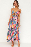 Multicolor Floral Print Bust Knot Long Dress with Slit