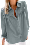 Plain Pleated Bust Cuffed Sleeves Shirt