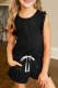 Black Solid Color Girl's Ruffle Tank and Drawstring Shorts Set